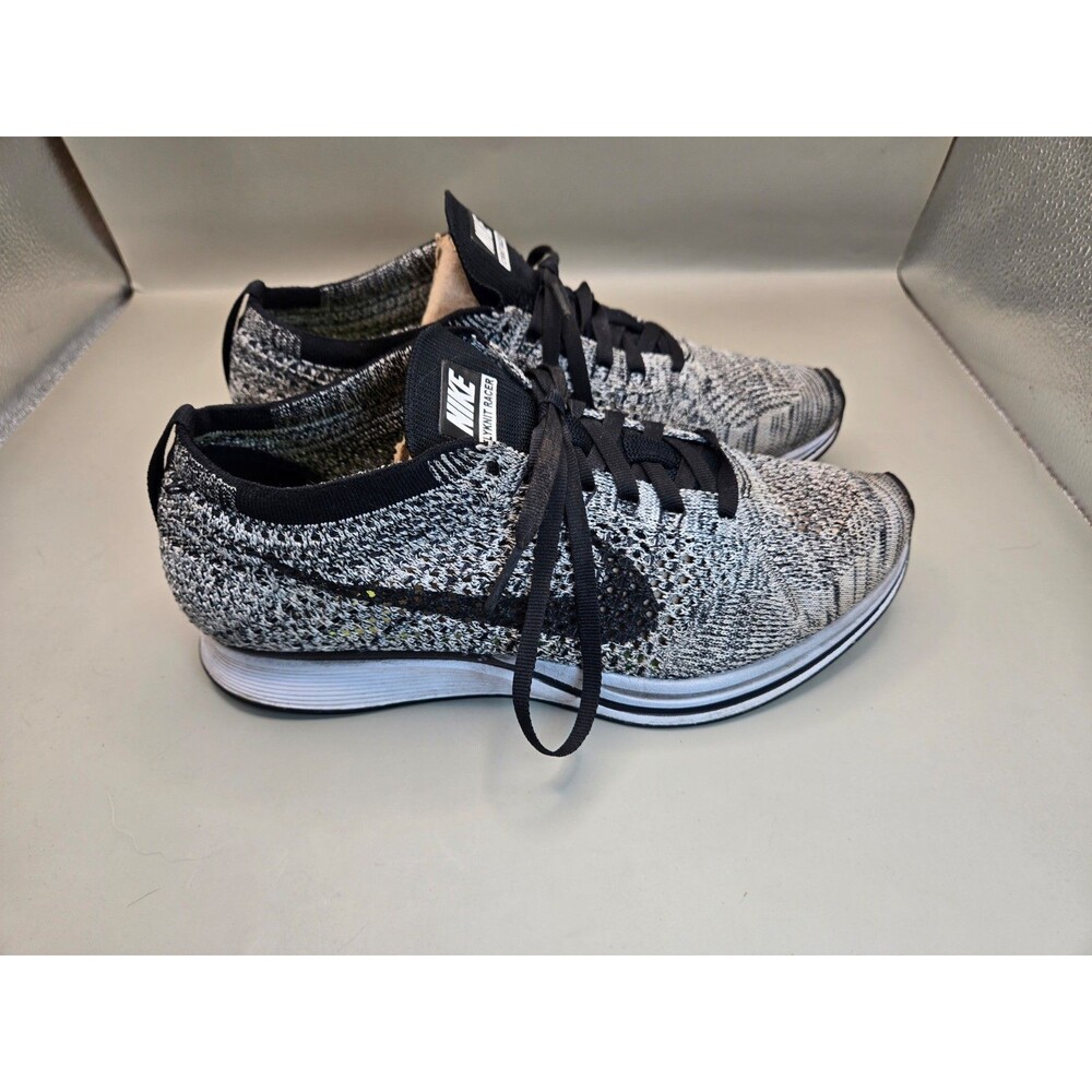 Nike Flyknit Racer Shoes Men's 6 Black White Oreo Road Running Athletic Sneakers